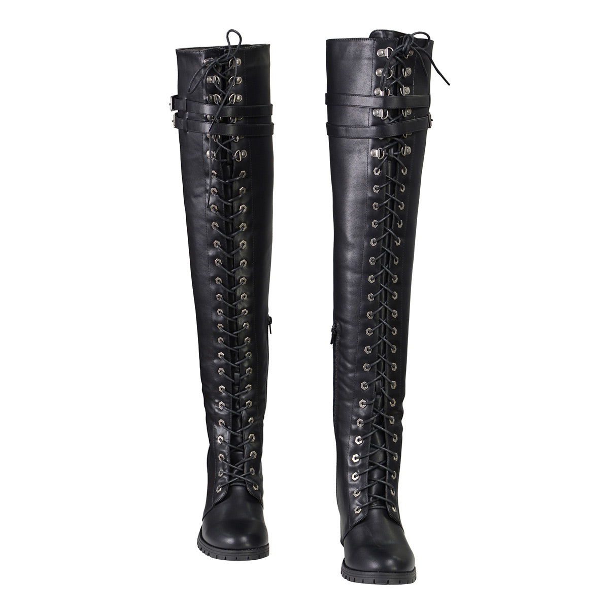 Women's Black Above the Knee Lace-Up Fashion Casual Boots MBL9424