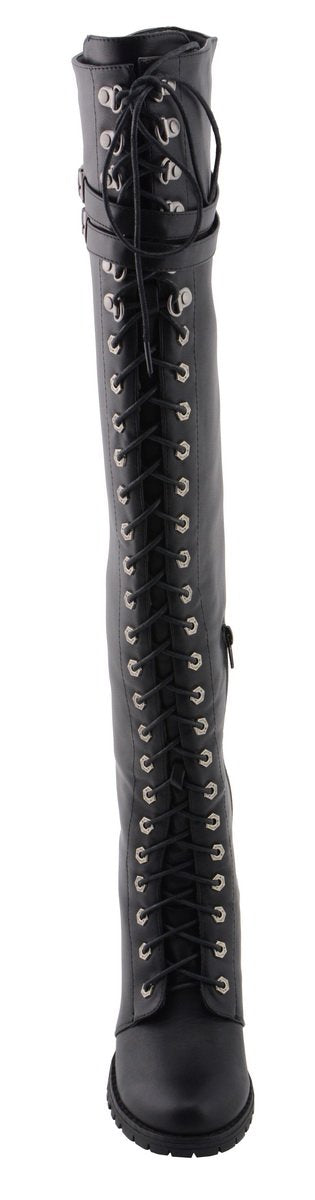 Women's Black Above the Knee Lace-Up Fashion Casual Boots MBL9424