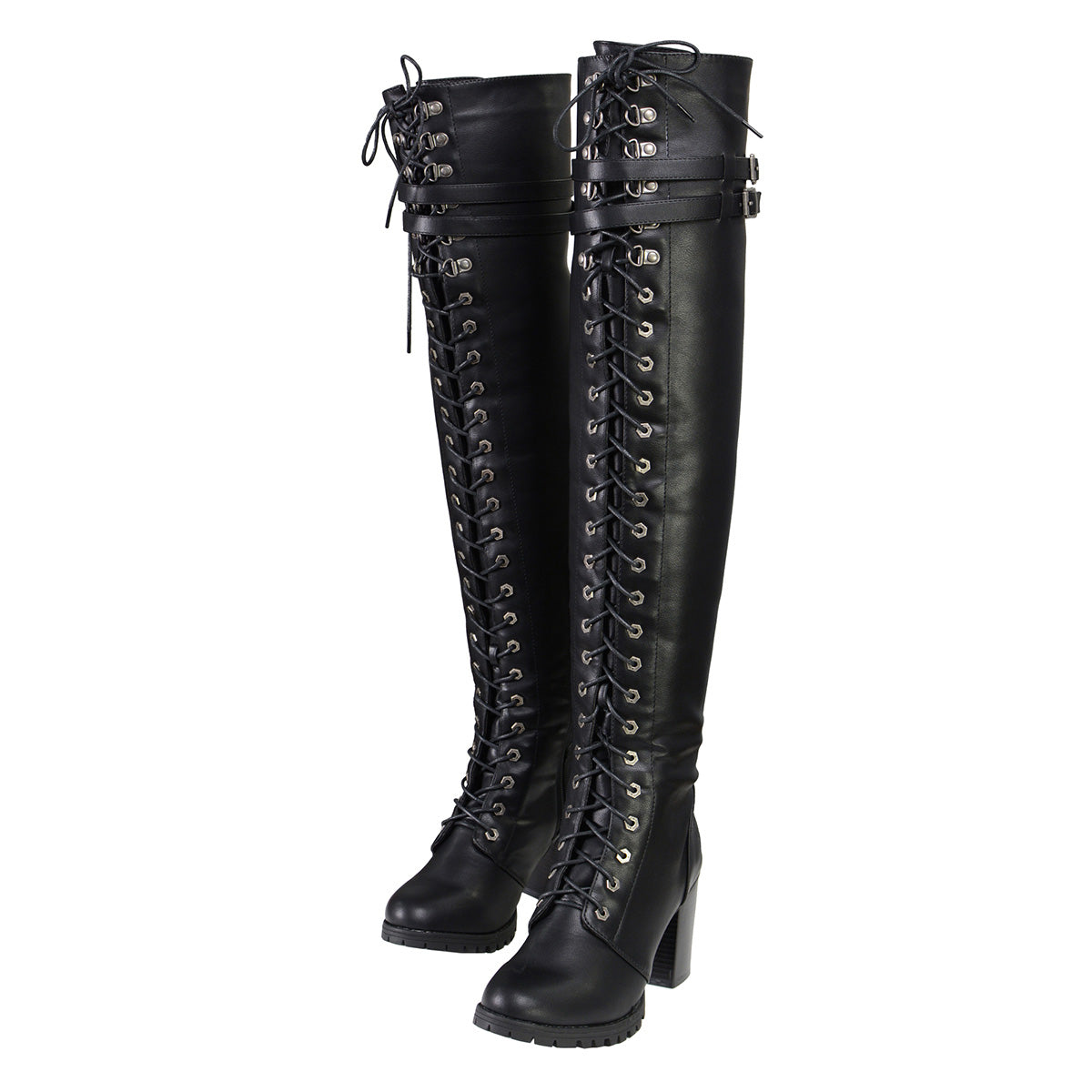 Women's Black Above the Knee Lace-Up Fashion Casual Boots MBL9424