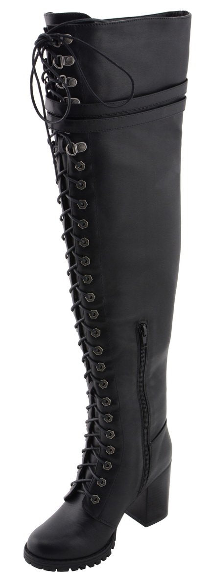 Women's Black Above the Knee Lace-Up Fashion Casual Boots MBL9424