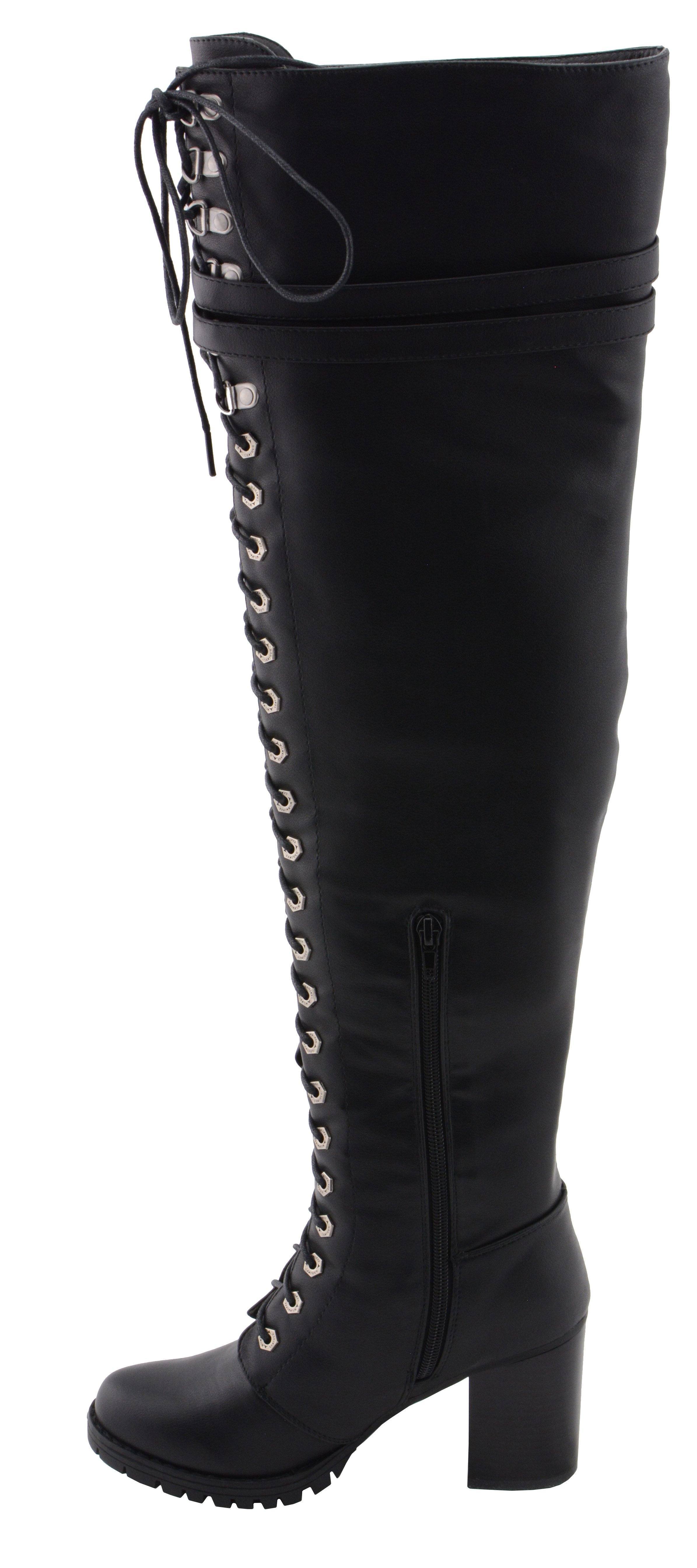 Women's Black Above the Knee Lace-Up Fashion Casual Boots MBL9424