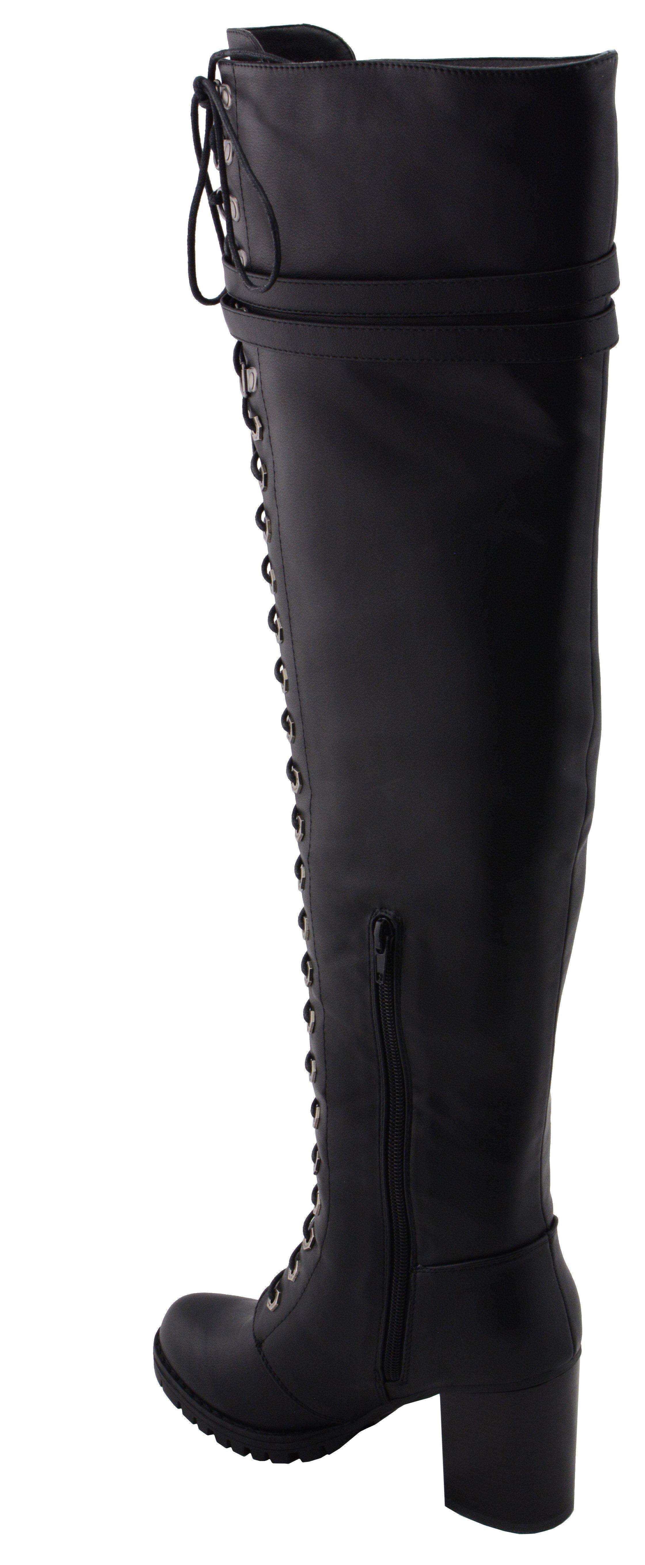 Women's Black Above the Knee Lace-Up Fashion Casual Boots MBL9424