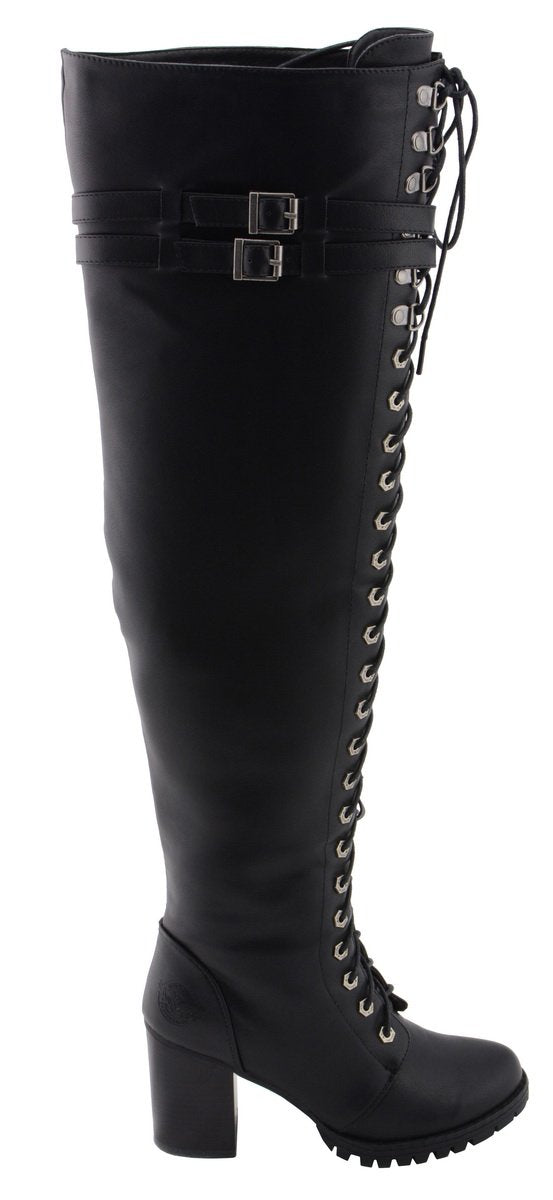 Women's Black Above the Knee Lace-Up Fashion Casual Boots MBL9424
