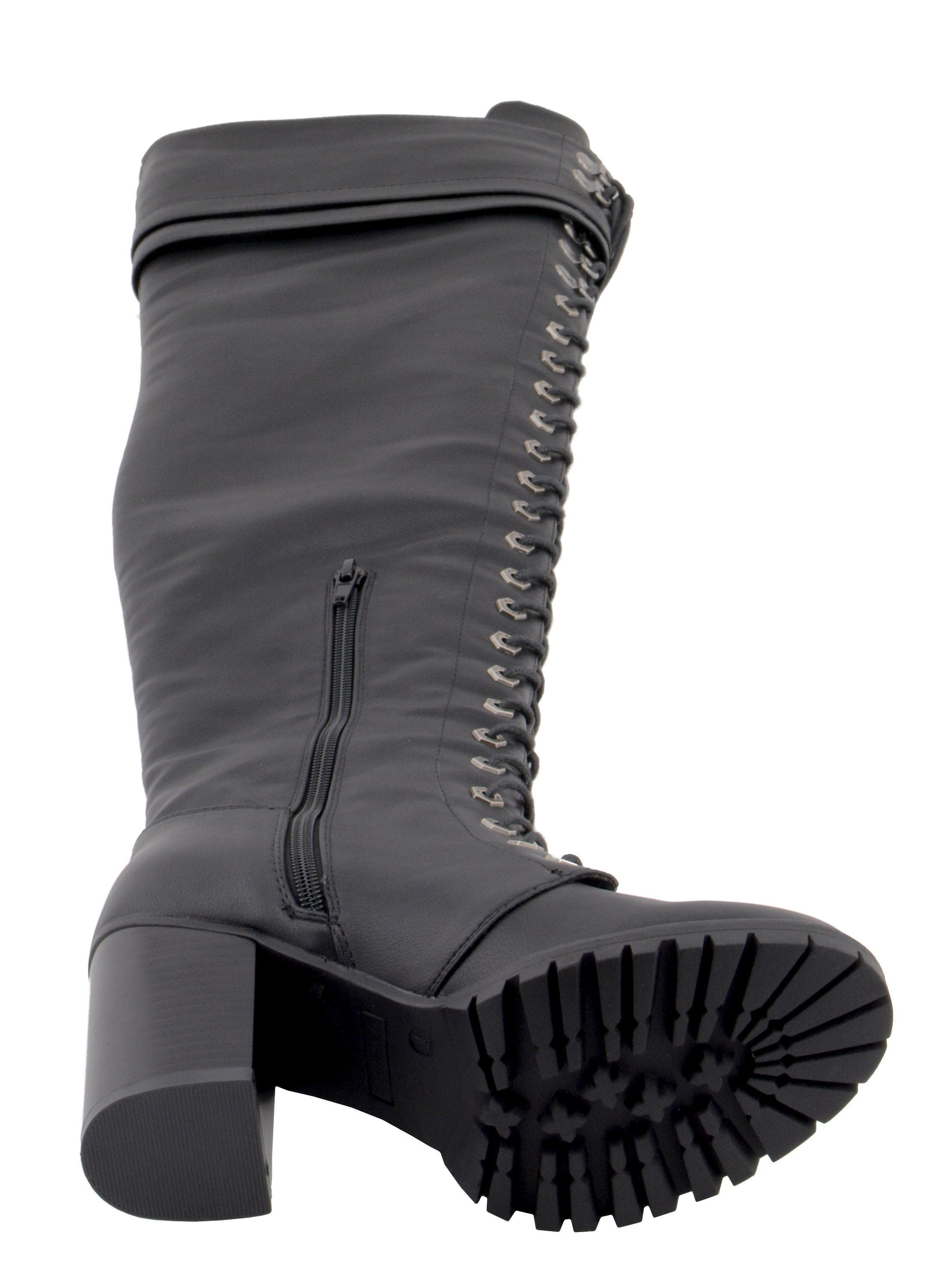 Women's Black Above the Knee Lace-Up Fashion Casual Boots MBL9424