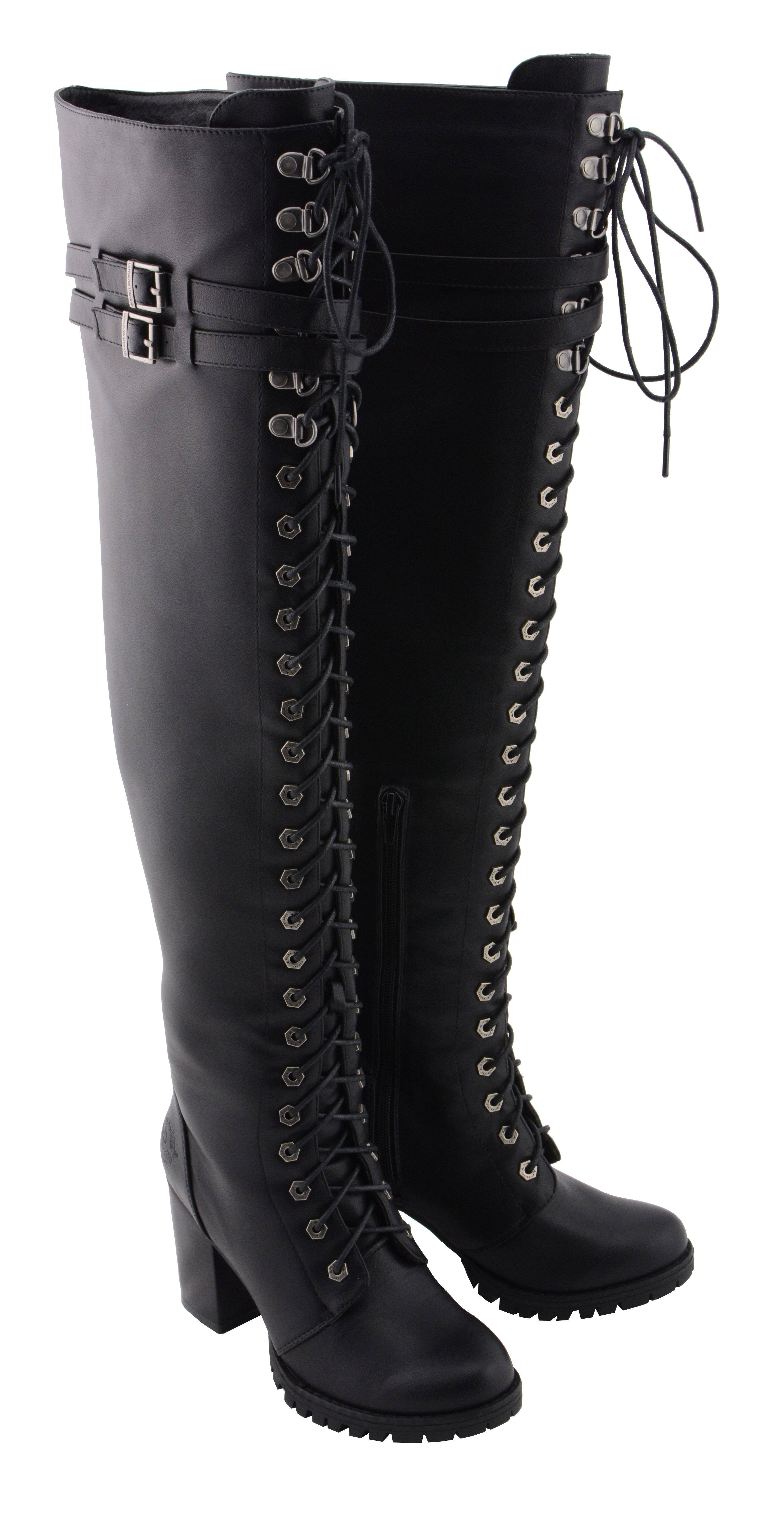 Women's Black Above the Knee Lace-Up Fashion Casual Boots MBL9424