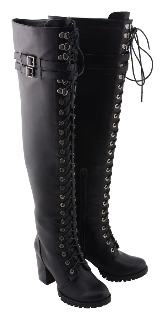 Women's Black Above the Knee Lace-Up Fashion Casual Boots MBL9424