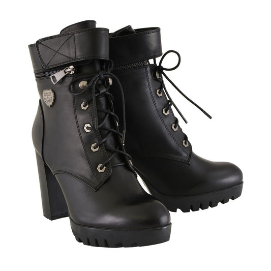 MBL9425 Women's Black Lace-Up Fashion Boots with Double Height Option