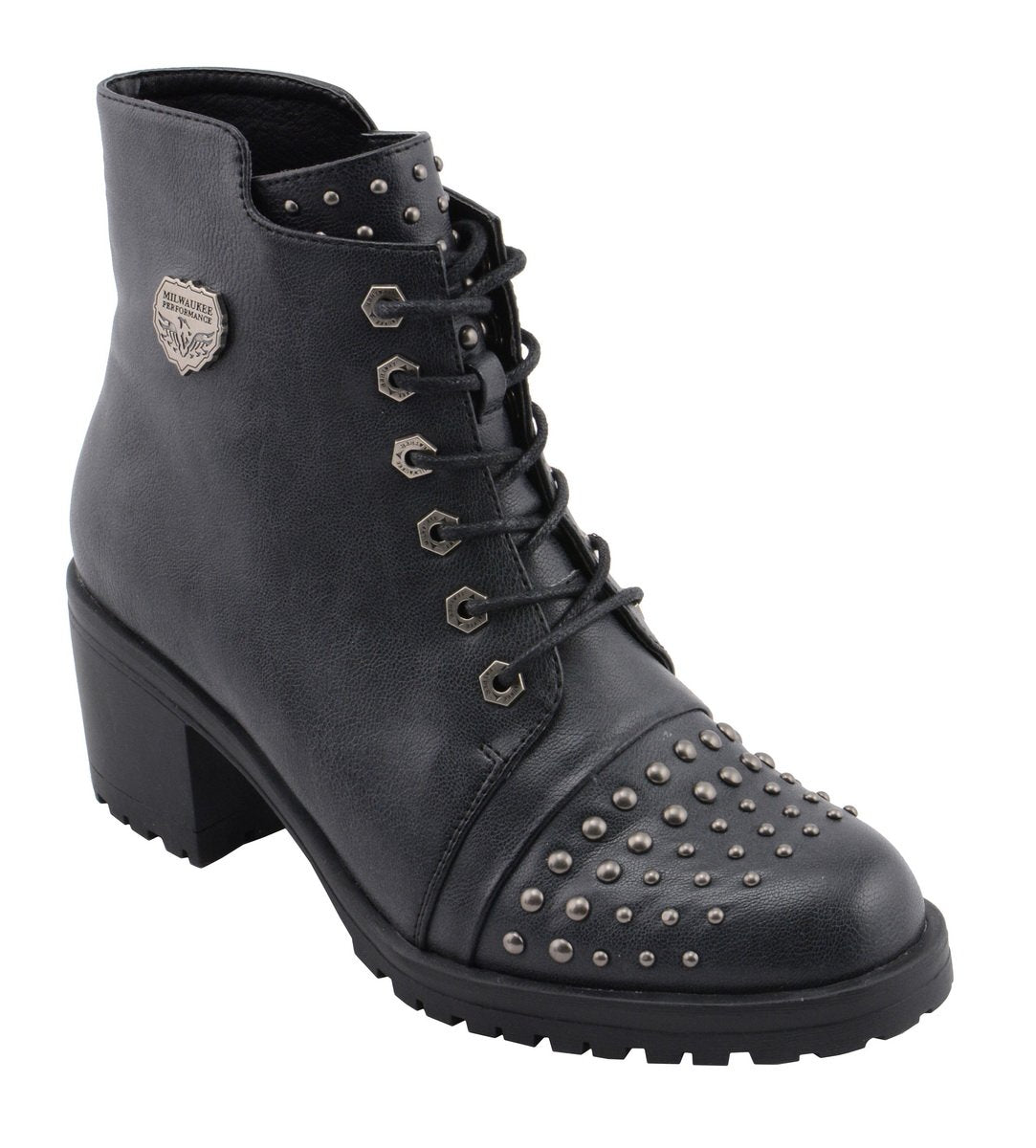 MBL9426 Women's Distress Black Rocker Fashion Boots with Studded Instep