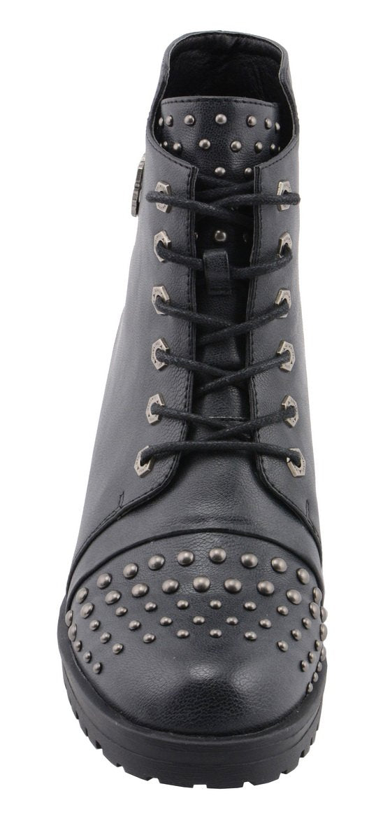 MBL9426 Women's Distress Black Rocker Fashion Boots with Studded Instep