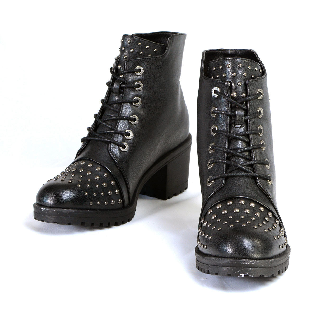 MBL9426 Women's Distress Black Rocker Fashion Boots with Studded Instep