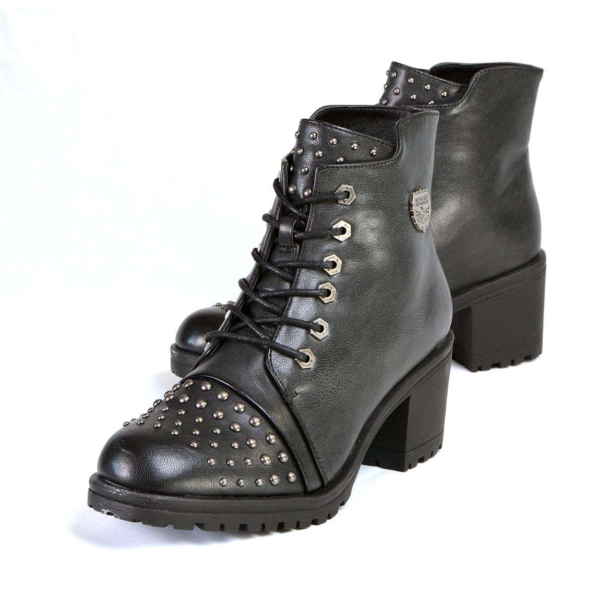 MBL9426 Women's Distress Black Rocker Fashion Boots with Studded Instep