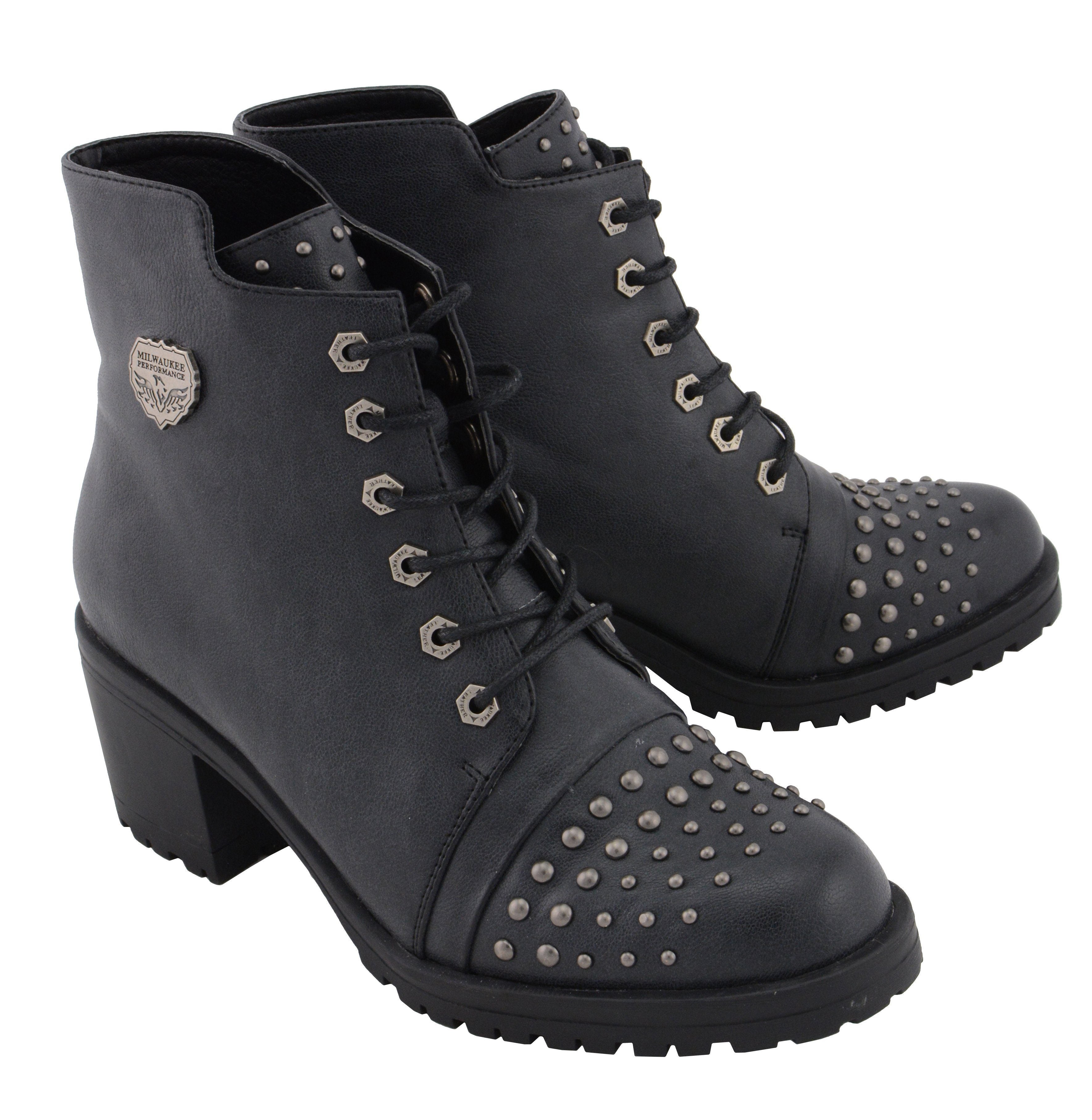 MBL9426 Women's Distress Black Rocker Fashion Boots with Studded Instep
