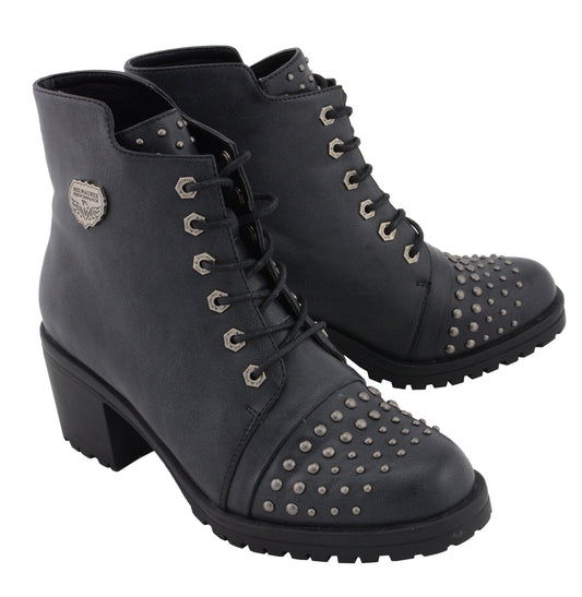 MBL9426 Women's Distress Black Rocker Fashion Boots with Studded Instep