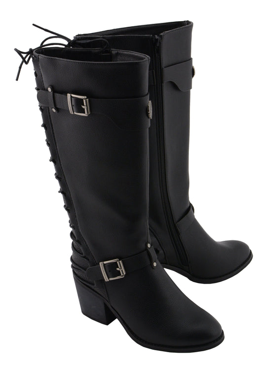 MBL9427 Women's Black Tall Fashion Casual Boots with Back End Lacing