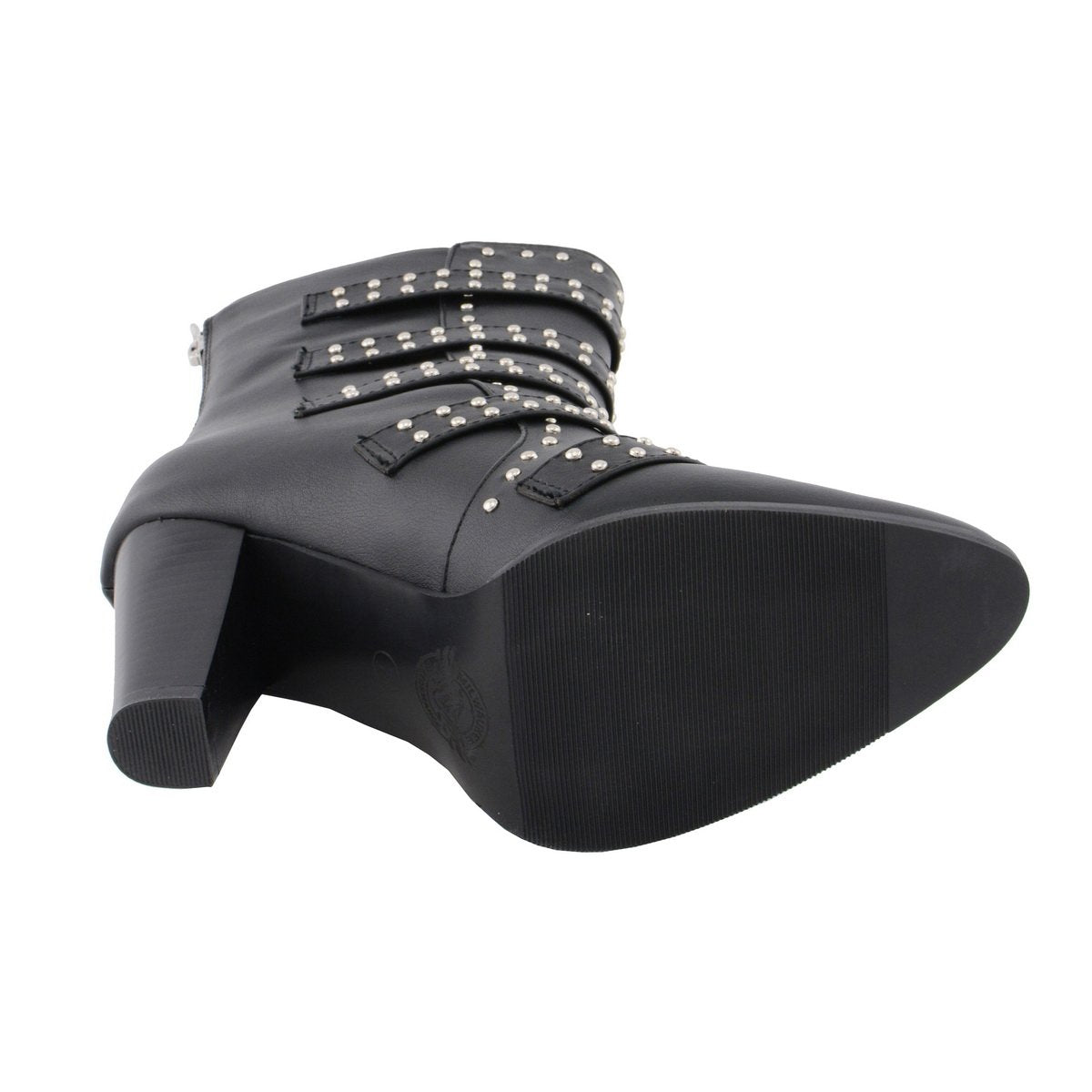 MBL9428 Women's Black Buckle Up Fashion Boots with Studded Bling