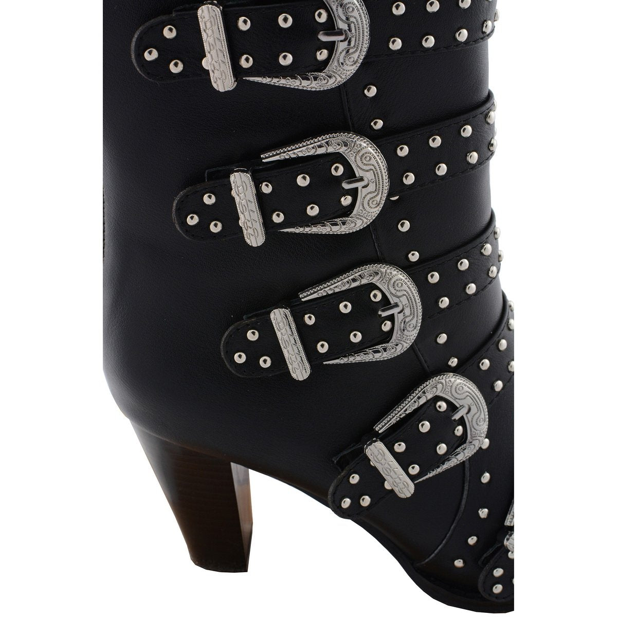 MBL9428 Women's Black Buckle Up Fashion Boots with Studded Bling