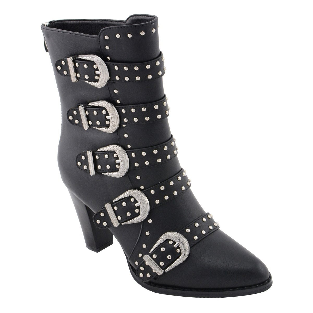 MBL9428 Women's Black Buckle Up Fashion Boots with Studded Bling
