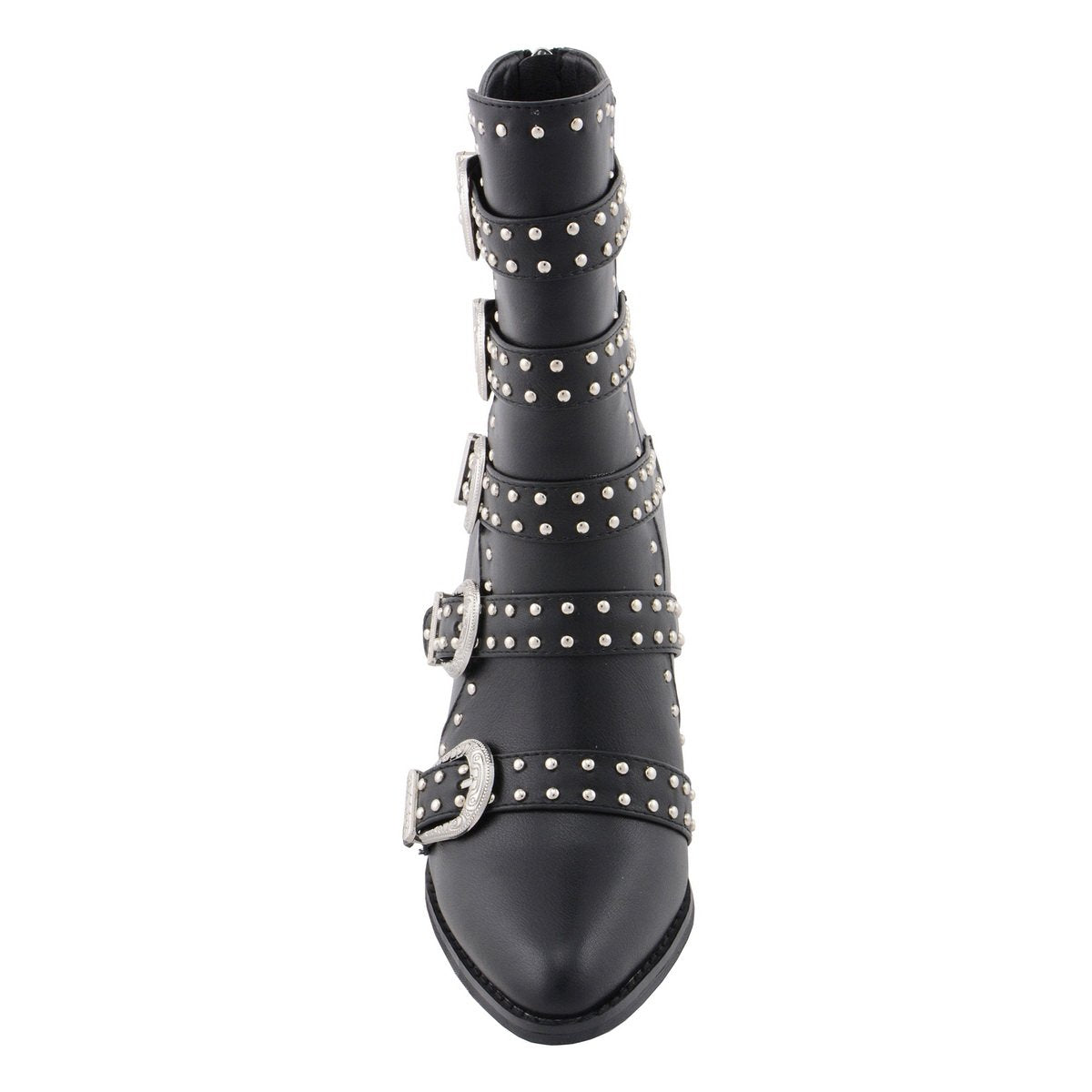 MBL9428 Women's Black Buckle Up Fashion Boots with Studded Bling