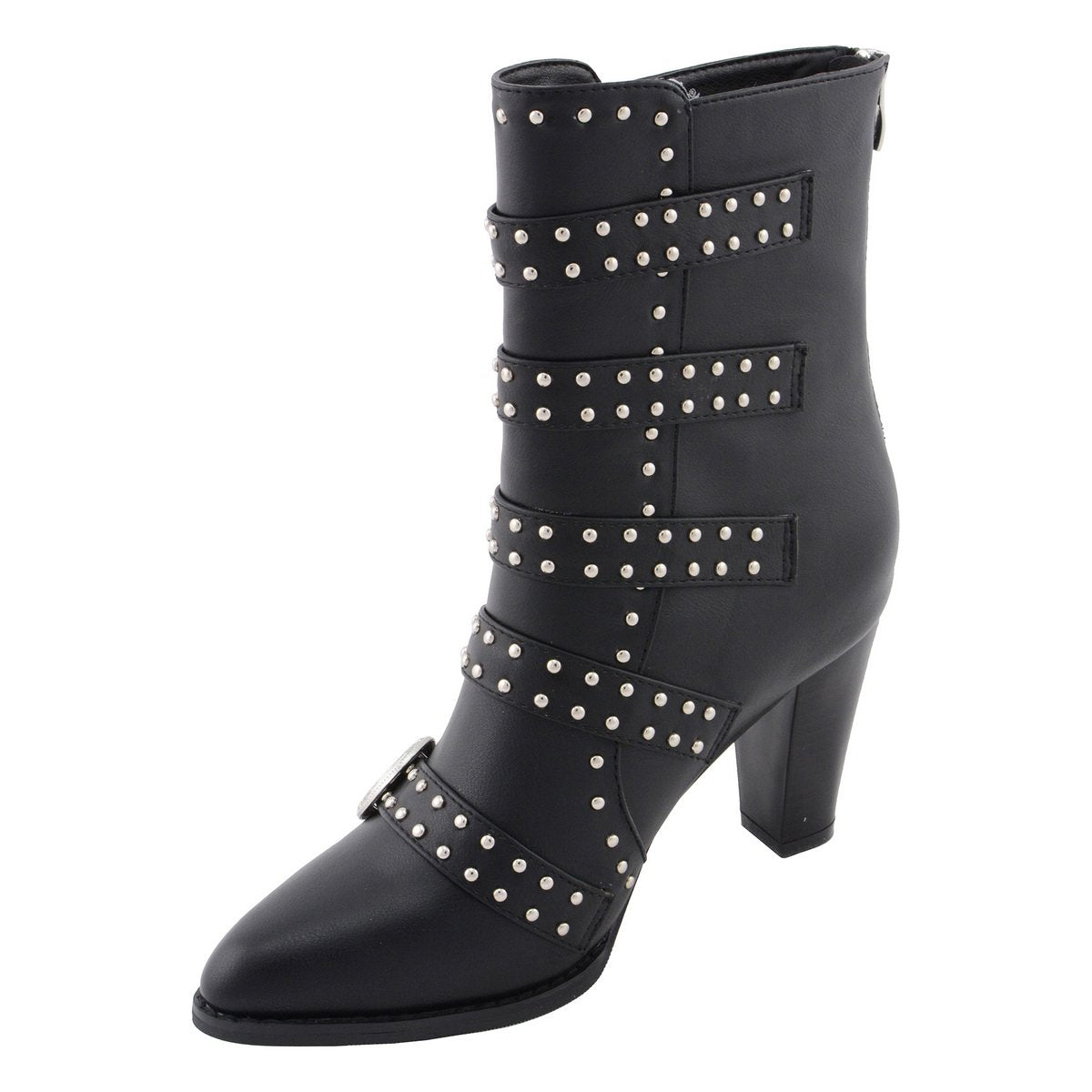 MBL9428 Women's Black Buckle Up Fashion Boots with Studded Bling