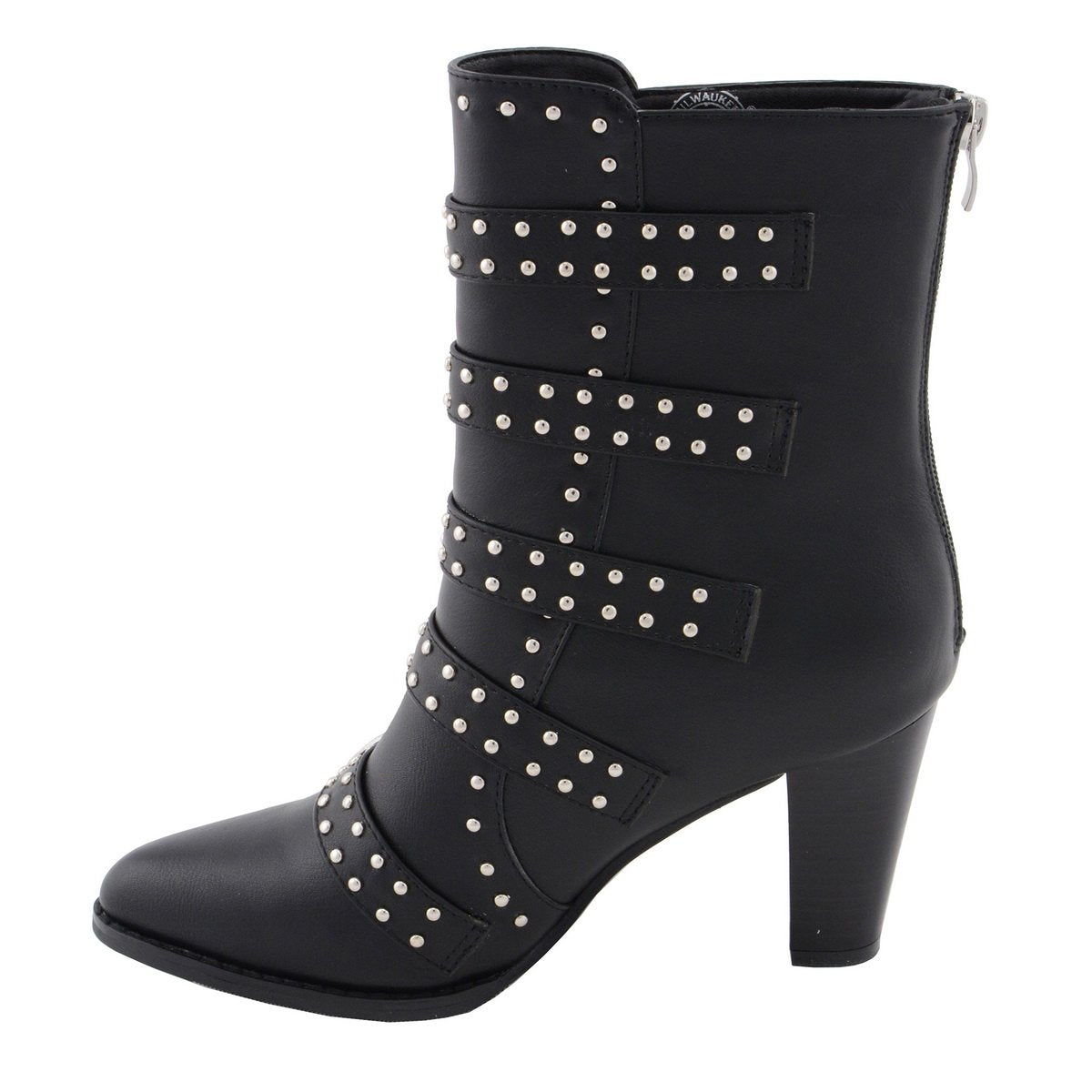 MBL9428 Women's Black Buckle Up Fashion Boots with Studded Bling