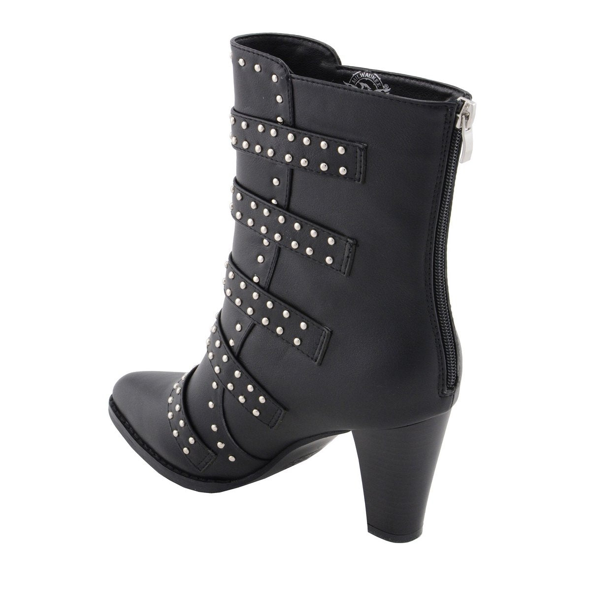 MBL9428 Women's Black Buckle Up Fashion Boots with Studded Bling