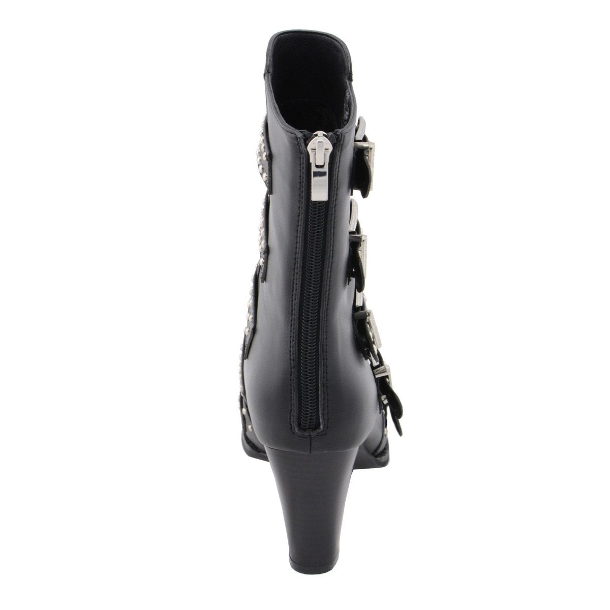 MBL9428 Women's Black Buckle Up Fashion Boots with Studded Bling