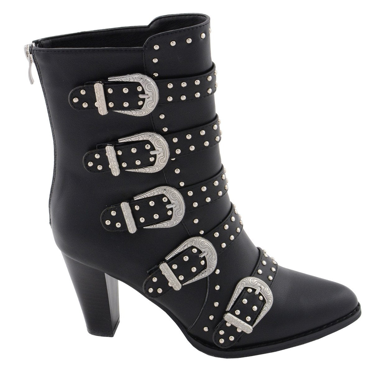 MBL9428 Women's Black Buckle Up Fashion Boots with Studded Bling