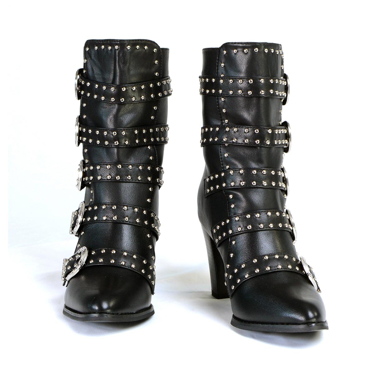 MBL9428 Women's Black Buckle Up Fashion Boots with Studded Bling