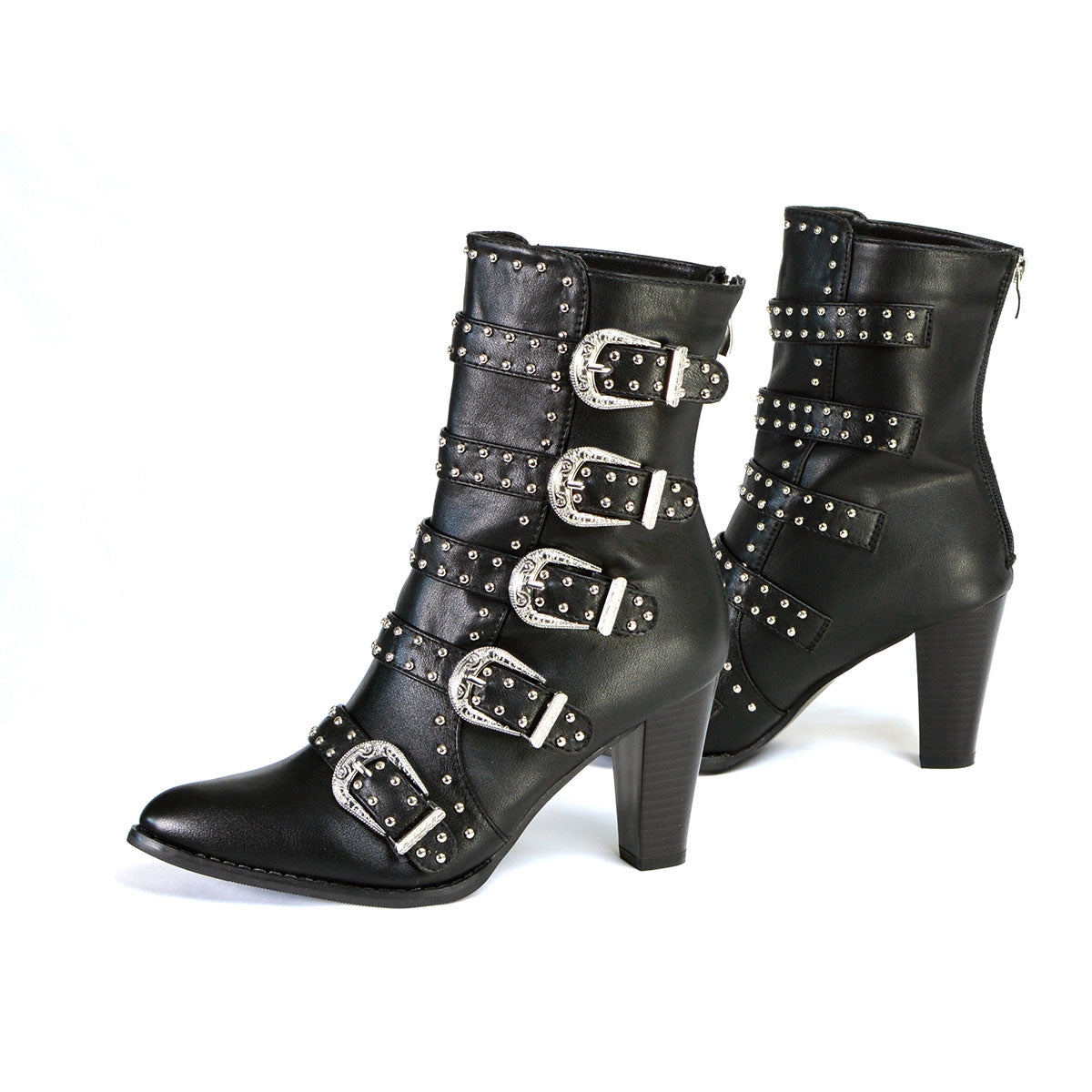 MBL9428 Women's Black Buckle Up Fashion Boots with Studded Bling