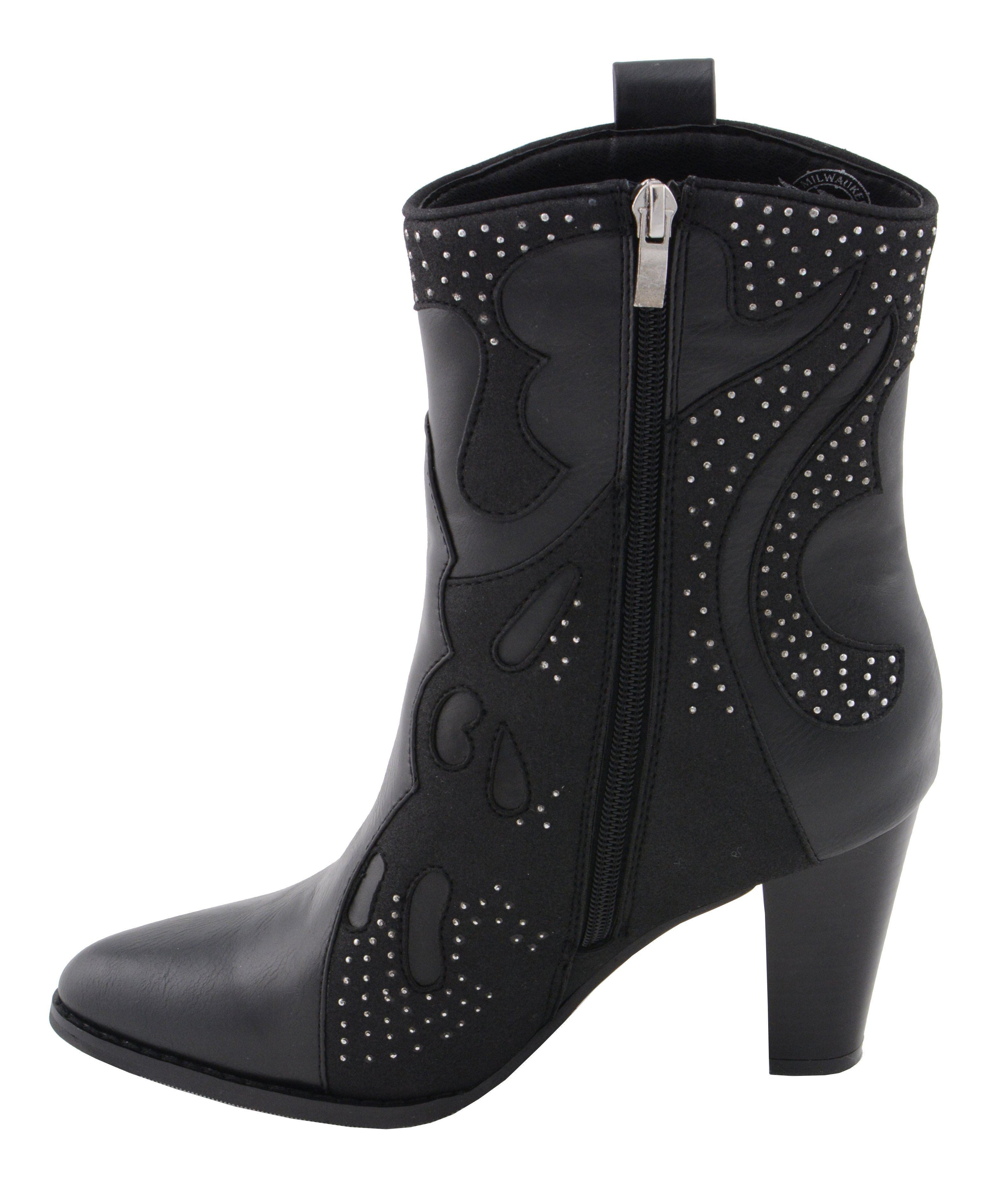 MBL9429 Women's Black Western Style Fashion Casual Boots with Studded Bling