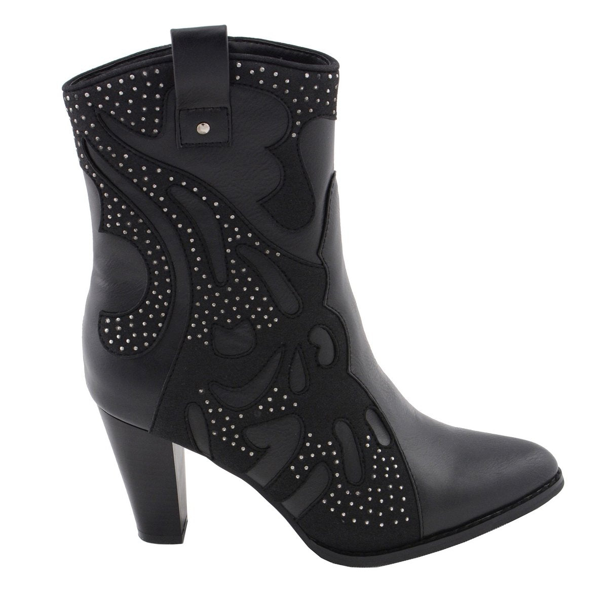 MBL9429 Women's Black Western Style Fashion Casual Boots with Studded Bling