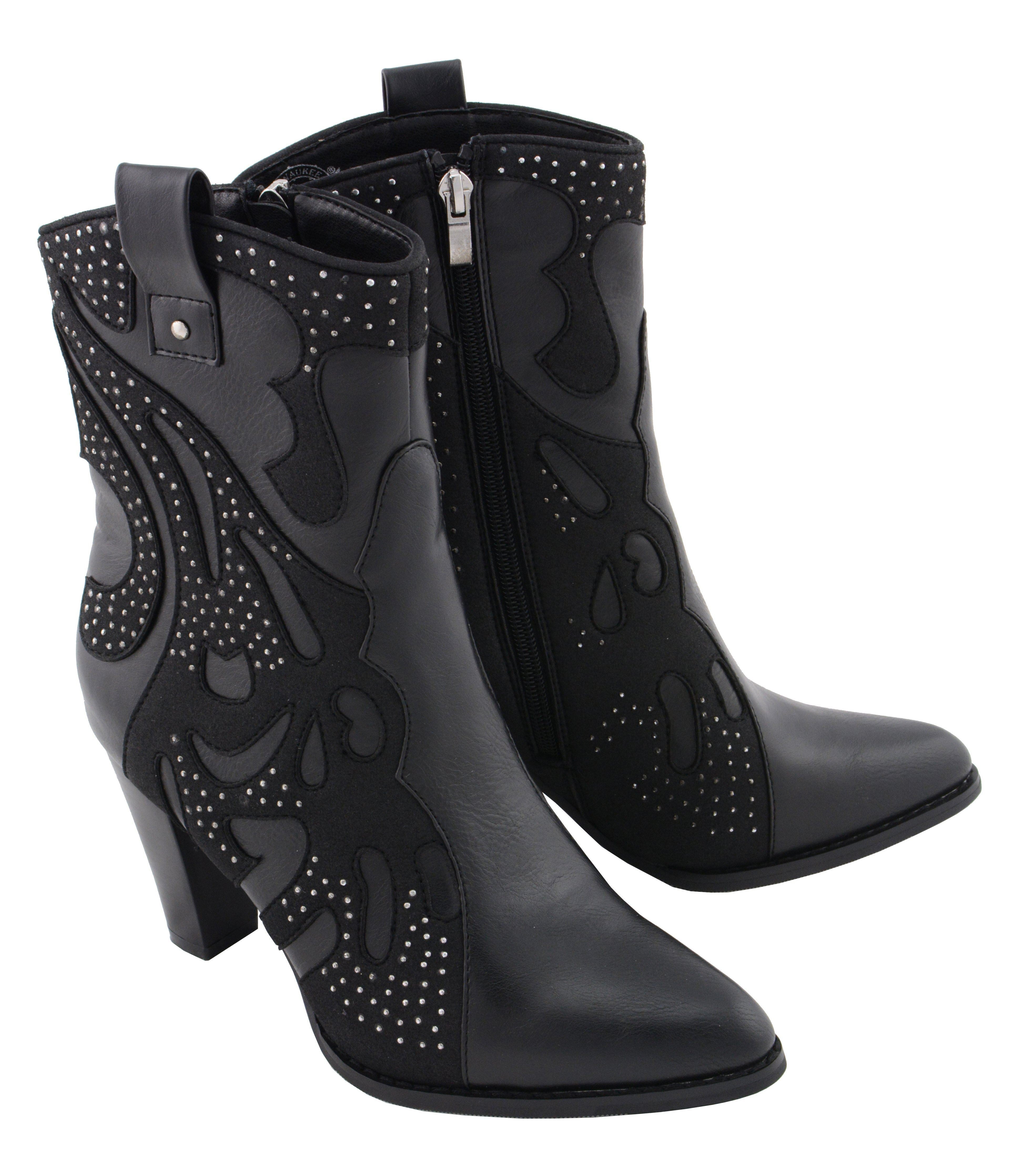 MBL9429 Women's Black Western Style Fashion Casual Boots with Studded Bling