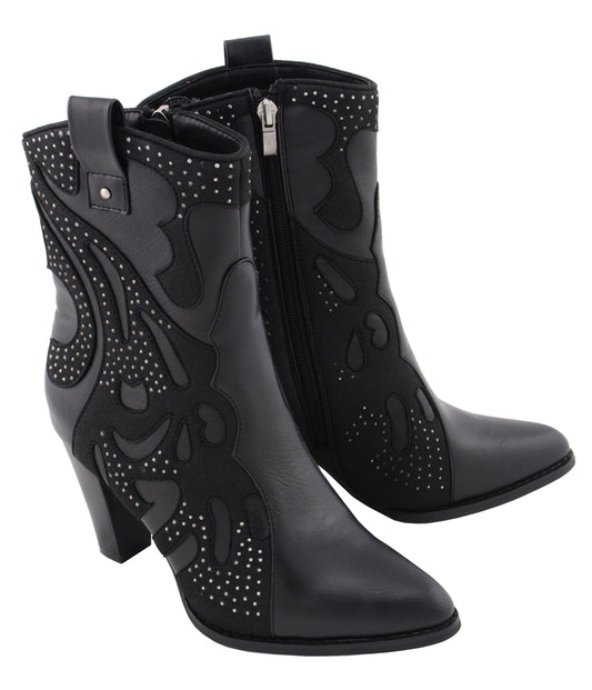 MBL9429 Women's Black Western Style Fashion Casual Boots with Studded Bling