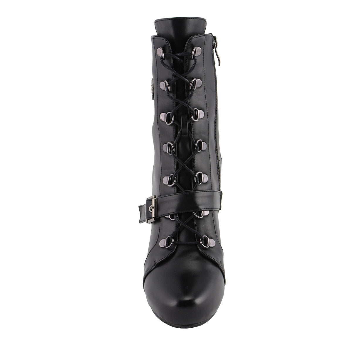 MBL9431 Women's Black Lace-Up Fashion Boots with Block Heel and Buckle Strap