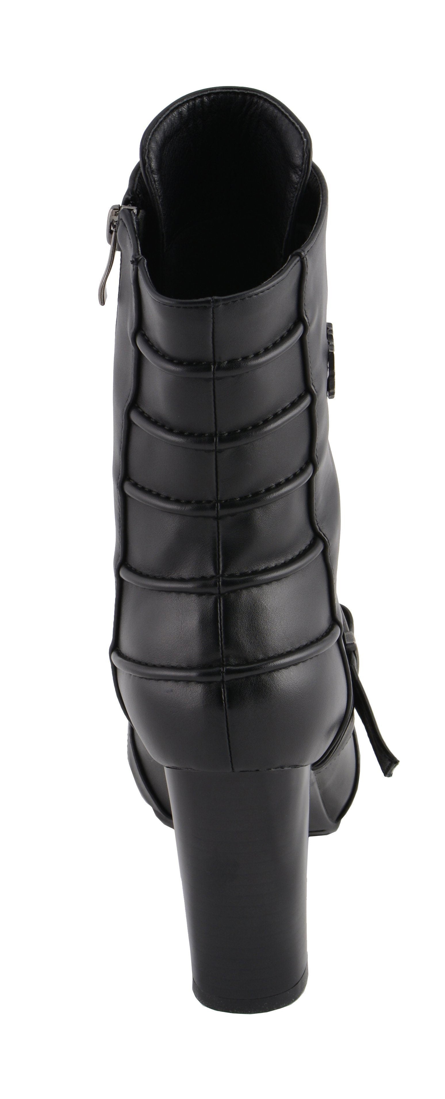 MBL9431 Women's Black Lace-Up Fashion Boots with Block Heel and Buckle Strap