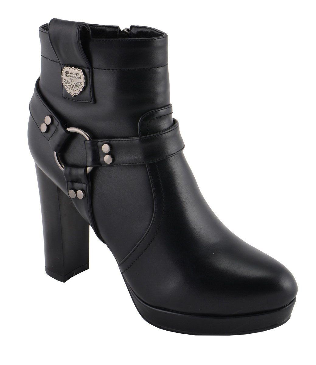 MBL9432 Women's Black Harness Ankle Fashion Boots with Block Heel