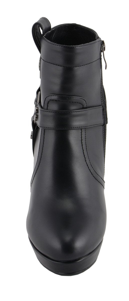 MBL9432 Women's Black Harness Ankle Fashion Boots with Block Heel