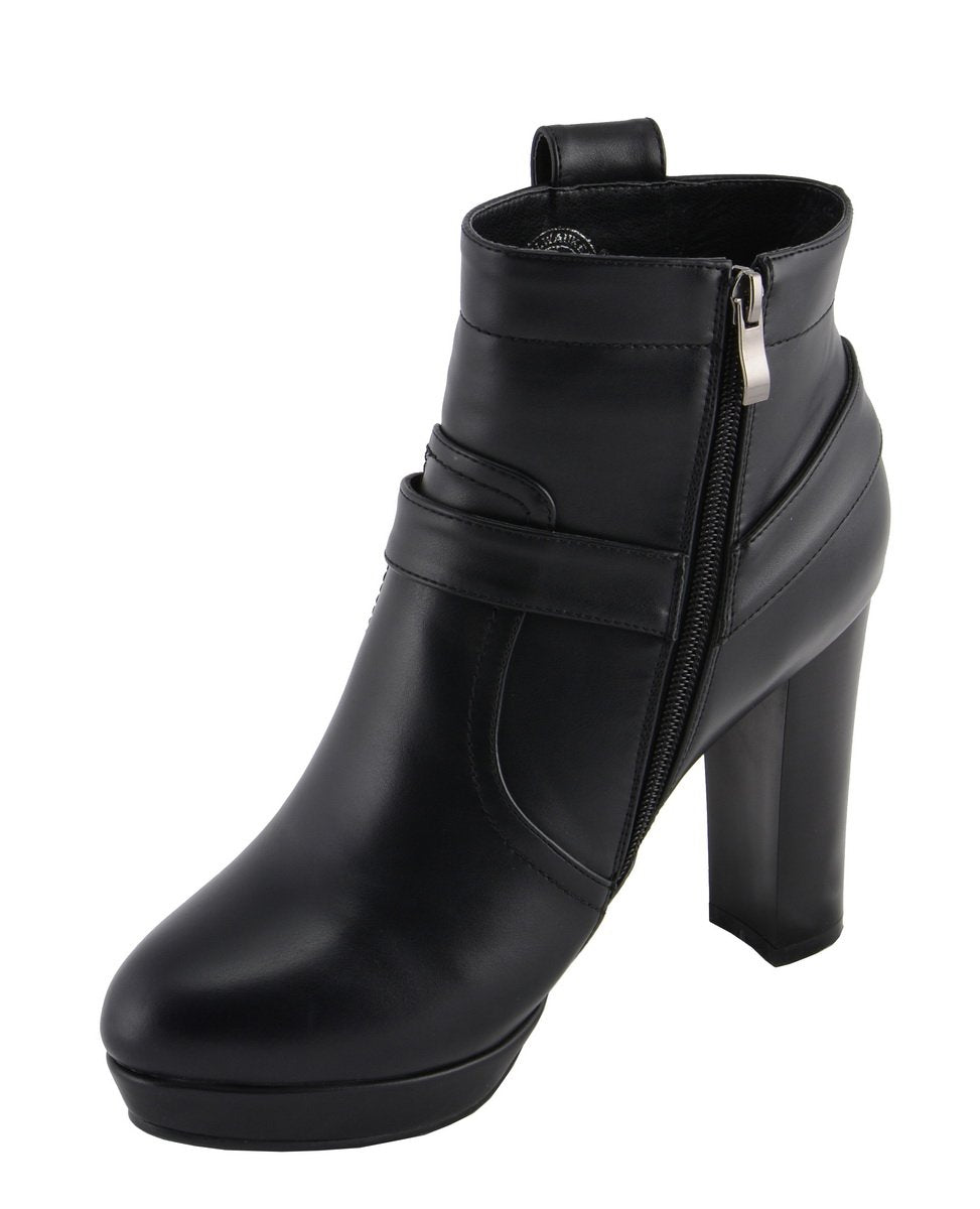 MBL9432 Women's Black Harness Ankle Fashion Boots with Block Heel