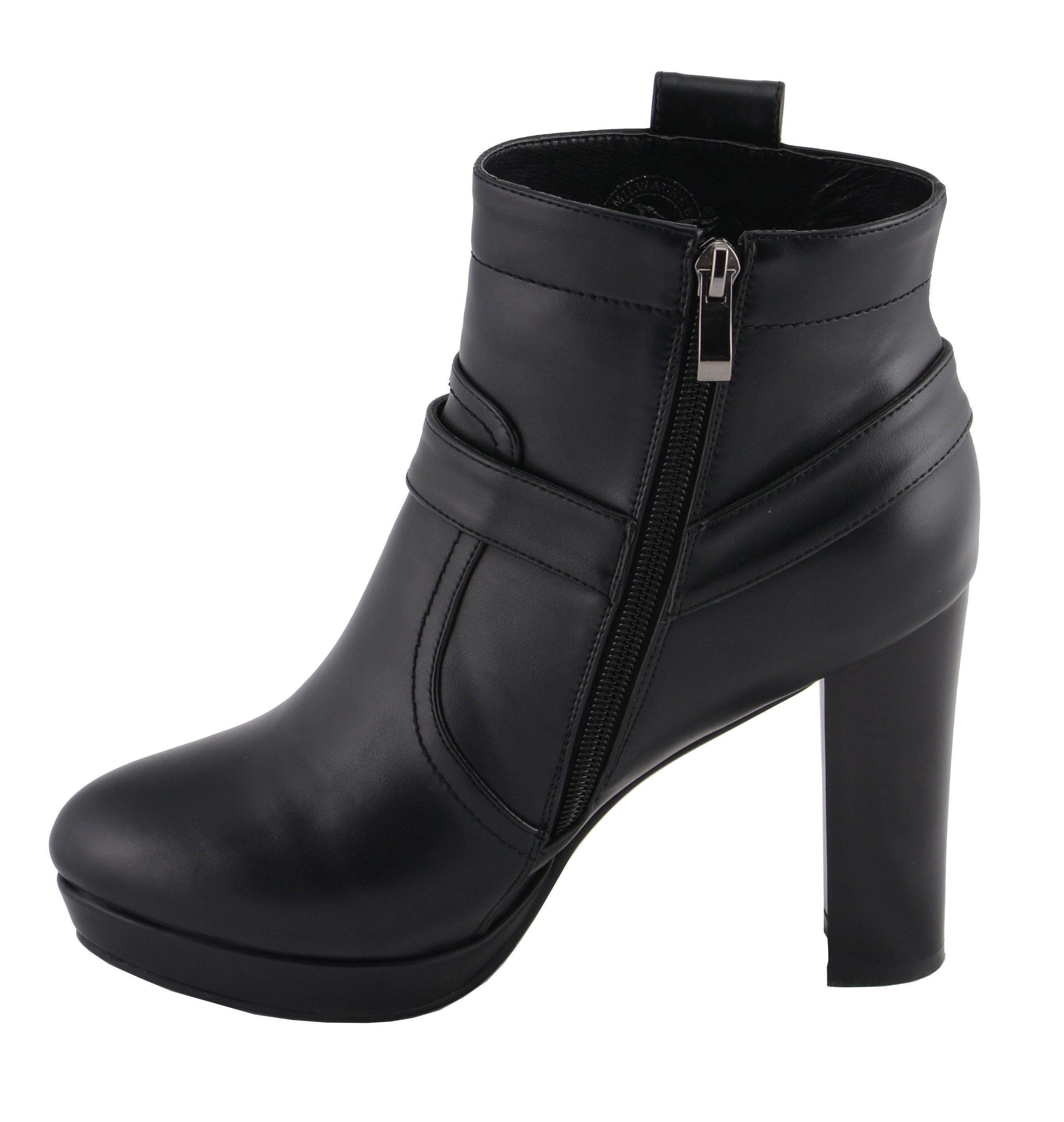 MBL9432 Women's Black Harness Ankle Fashion Boots with Block Heel