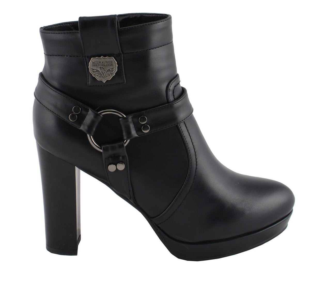 MBL9432 Women's Black Harness Ankle Fashion Boots with Block Heel