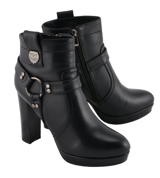 MBL9432 Women's Black Harness Ankle Fashion Boots with Block Heel