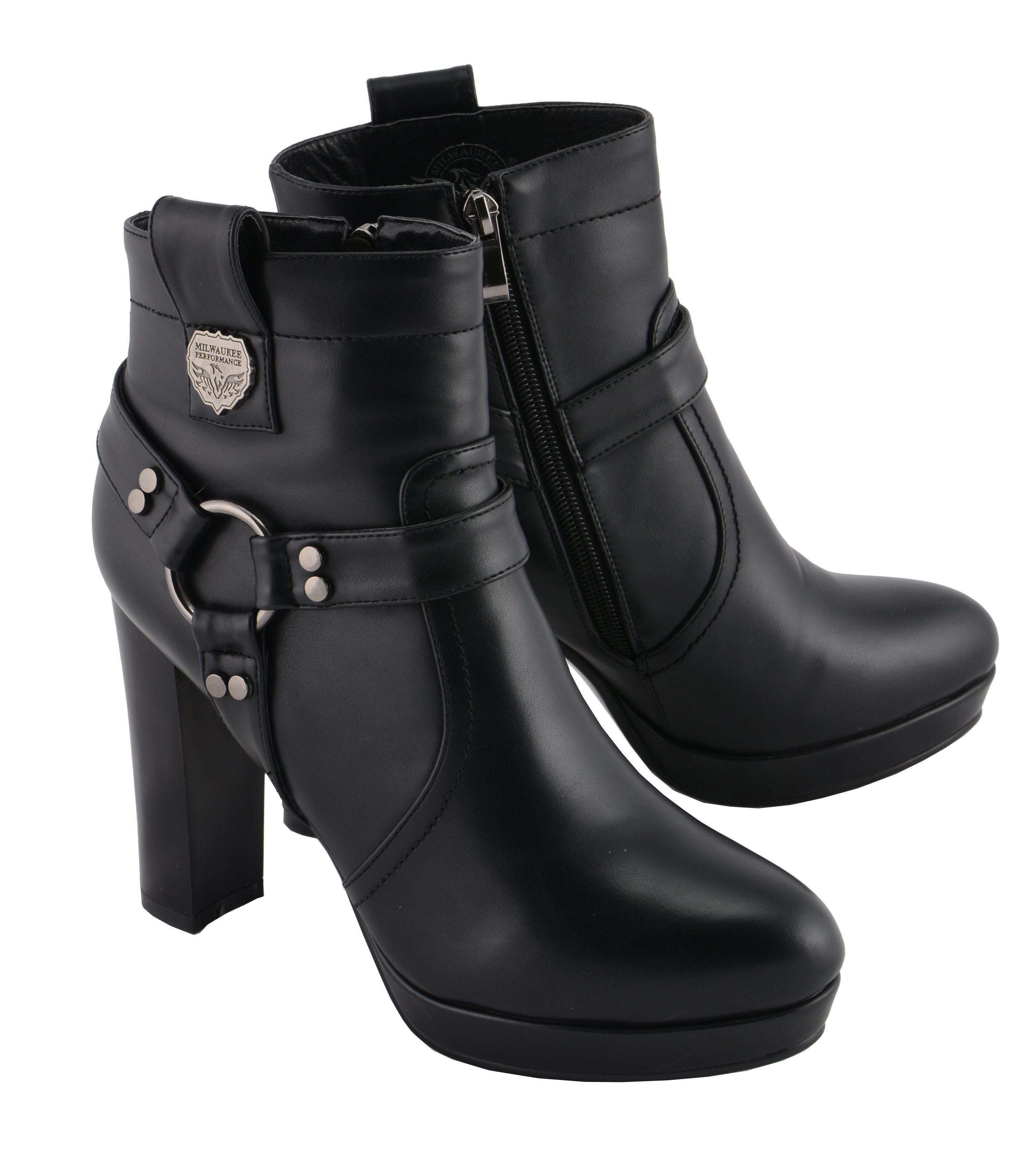 MBL9432 Women's Black Harness Ankle Fashion Boots with Block Heel