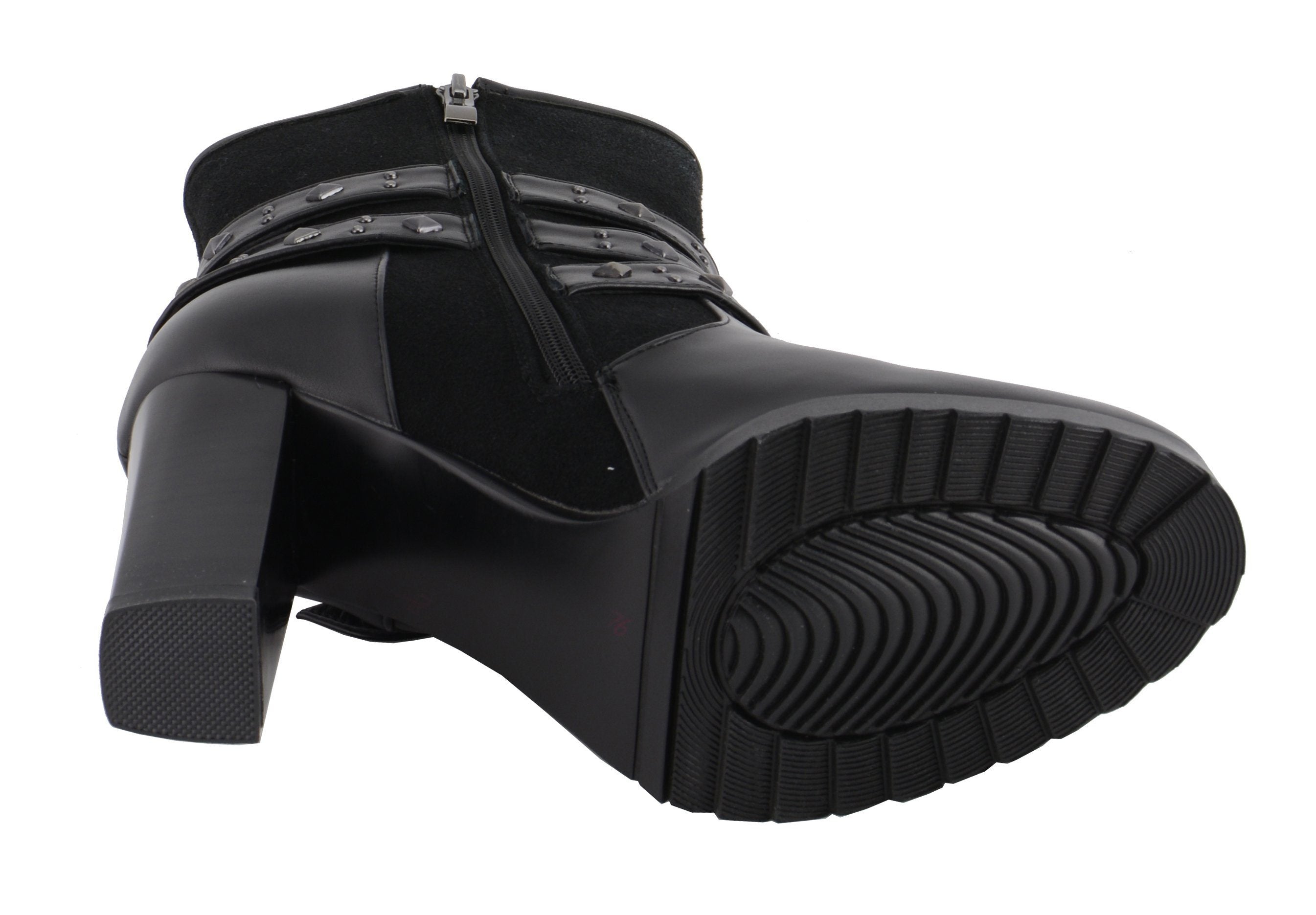 MBL9433 Women's Black Triple Buckle Strap Fashion Riding Boots with Block Heel