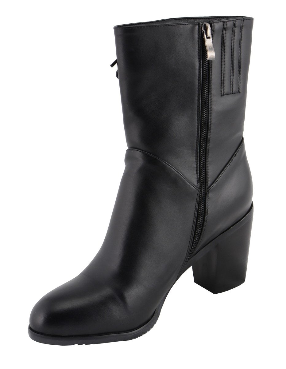 Women's Black Lace-Side Fashion Motorcycle Riding Boots MBL9436