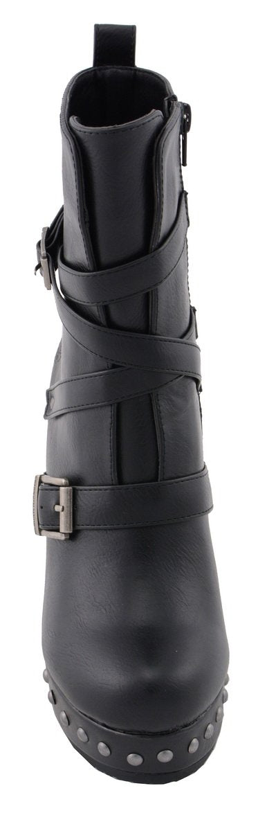 Women's Black Triple Strap Fashion Boots with Platform Wedge MBL9437