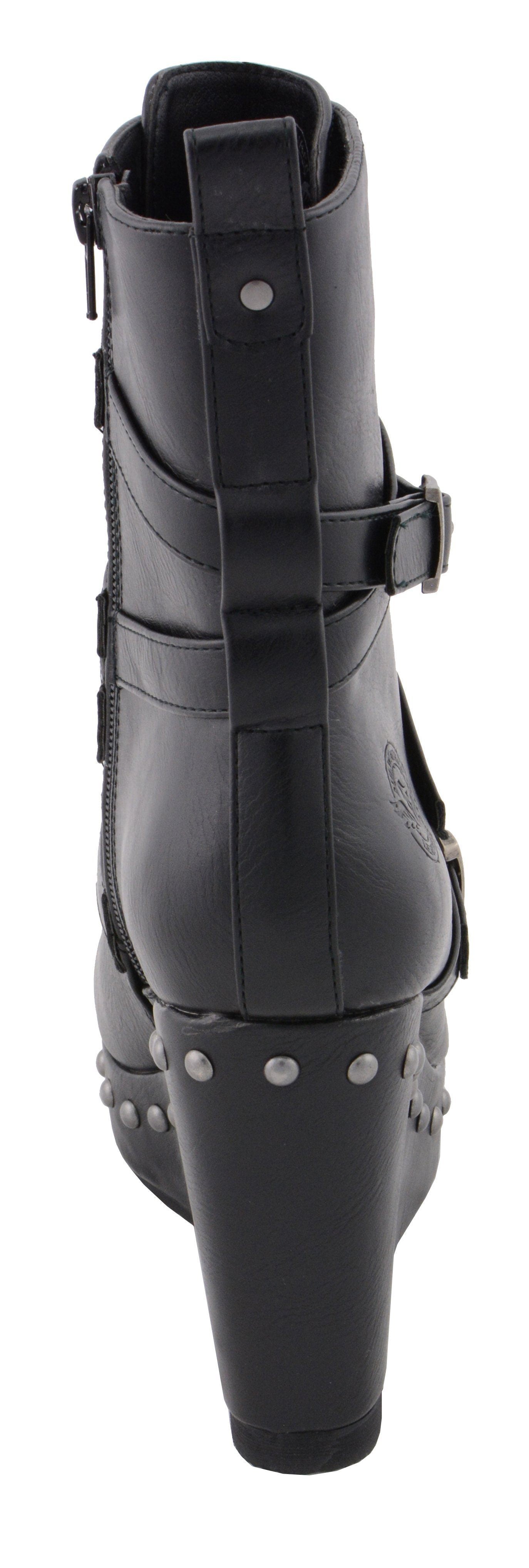 Women's Black Triple Strap Fashion Boots with Platform Wedge MBL9437