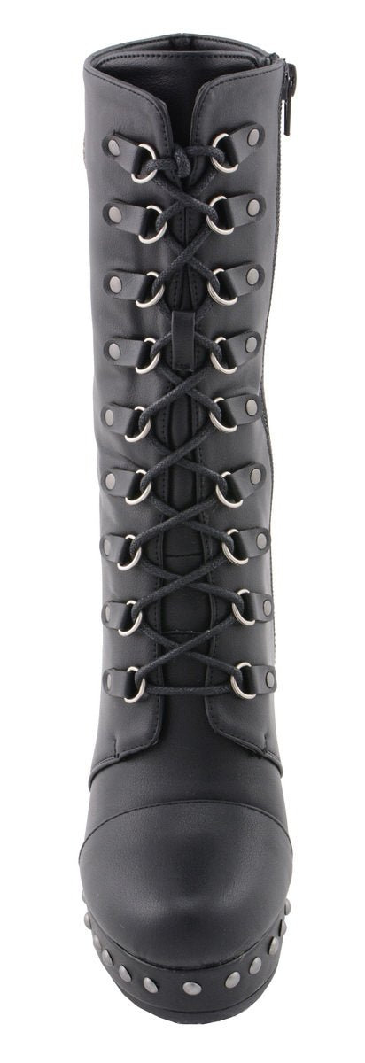 MBL9438 Women's Black Tall Lace-Up Fashion Casual Boots with Platform Wedge