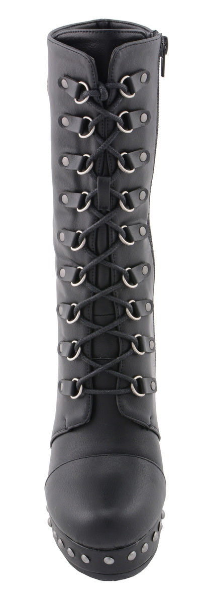 MBL9438 Women's Black Tall Lace-Up Fashion Casual Boots with Platform Wedge