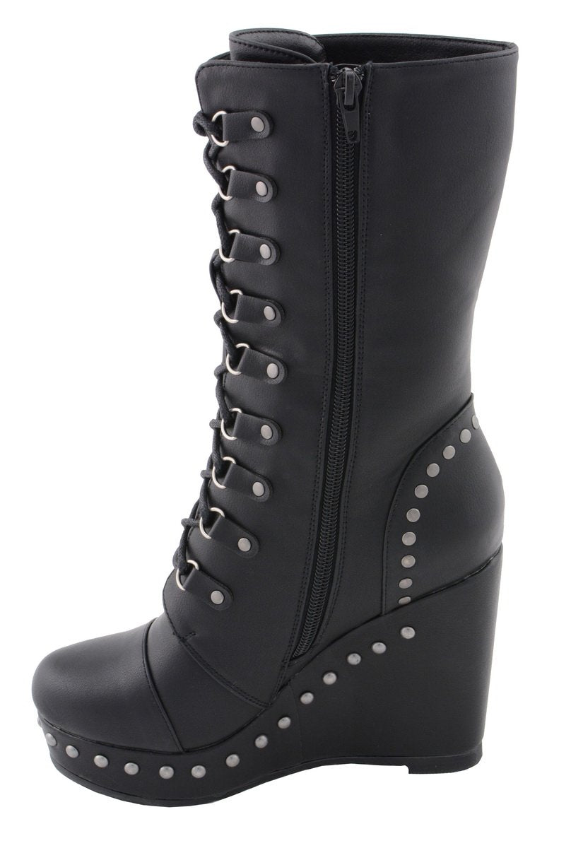 MBL9438 Women's Black Tall Lace-Up Fashion Casual Boots with Platform Wedge