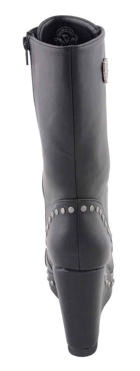 MBL9438 Women's Black Tall Lace-Up Fashion Casual Boots with Platform Wedge